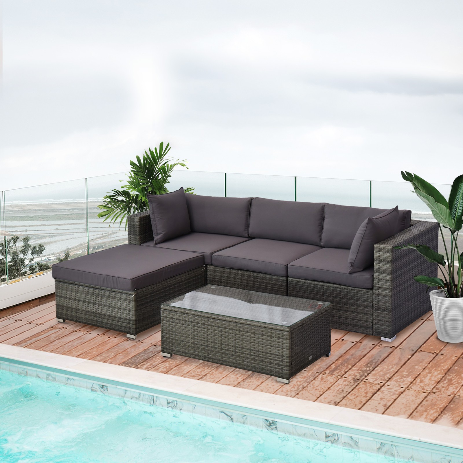 5-Piece Outdoor Patio Sectional Set, L-Shaped Conversation Set with Cushions