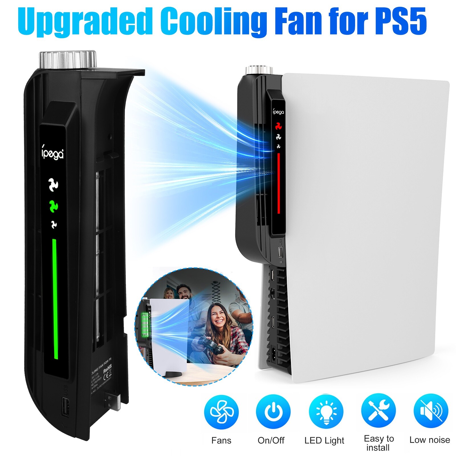 Upgraded Adjustable Cooling Fan Accessories for PS5 PlayStation 5 Console Cooler