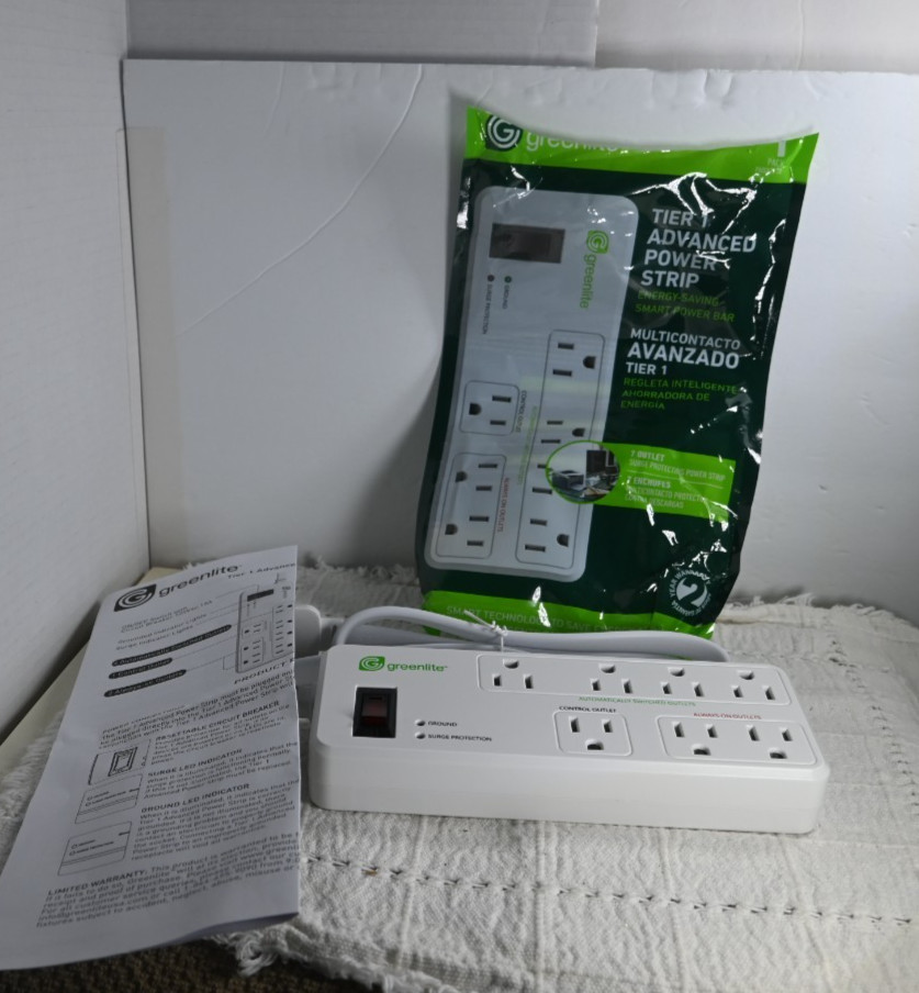 Greenlite Tier 1 advanced power strip 7 outlets sealed with instructions