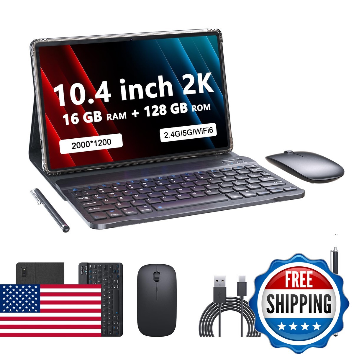 Tablet Keyboard And Case Android 13.0 10.4 Inch 16Gb Ram128Gb Rom 2K