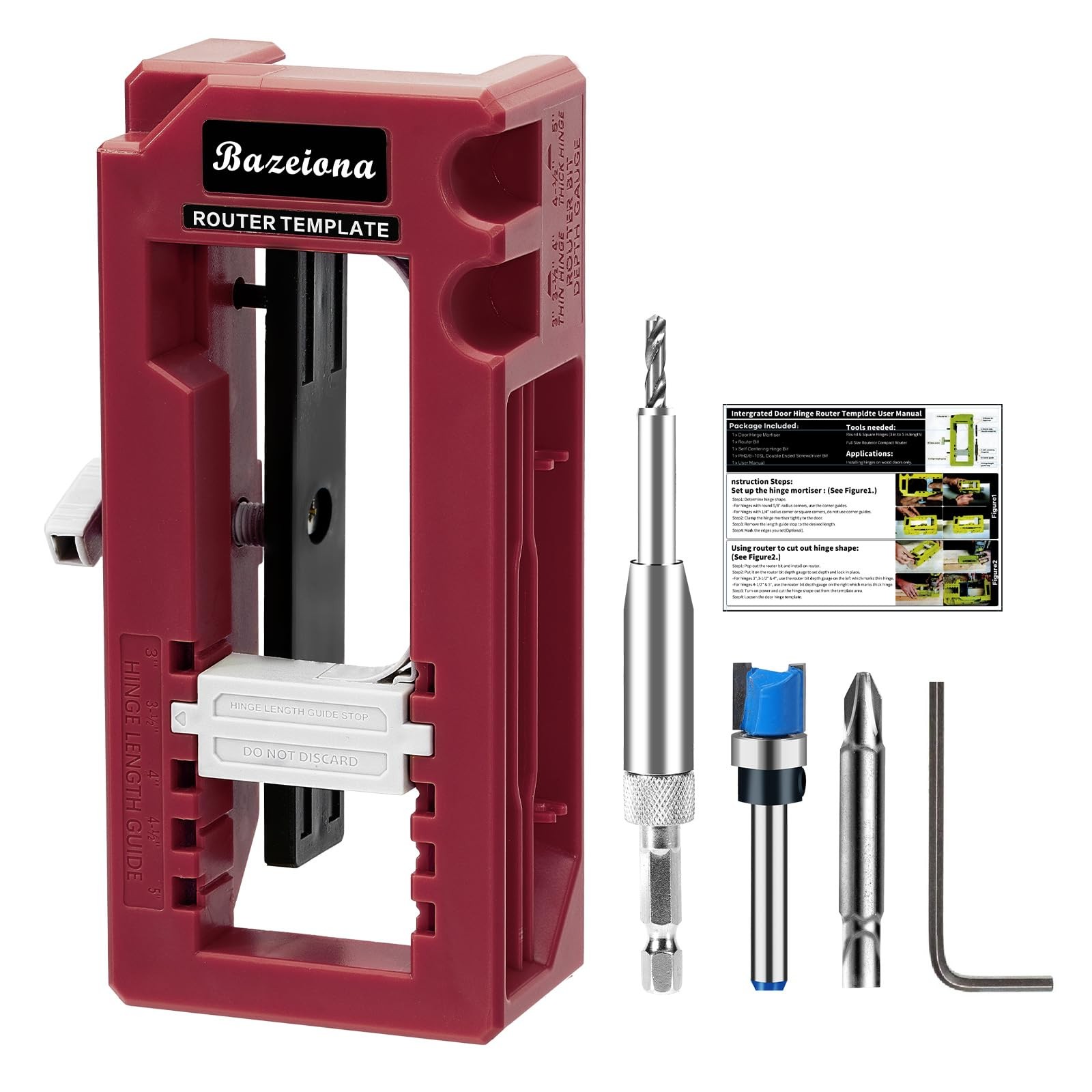 Door Hinge Jig, Door Hinge Mortiser for Router, Length 3” to 5” and Thickness...