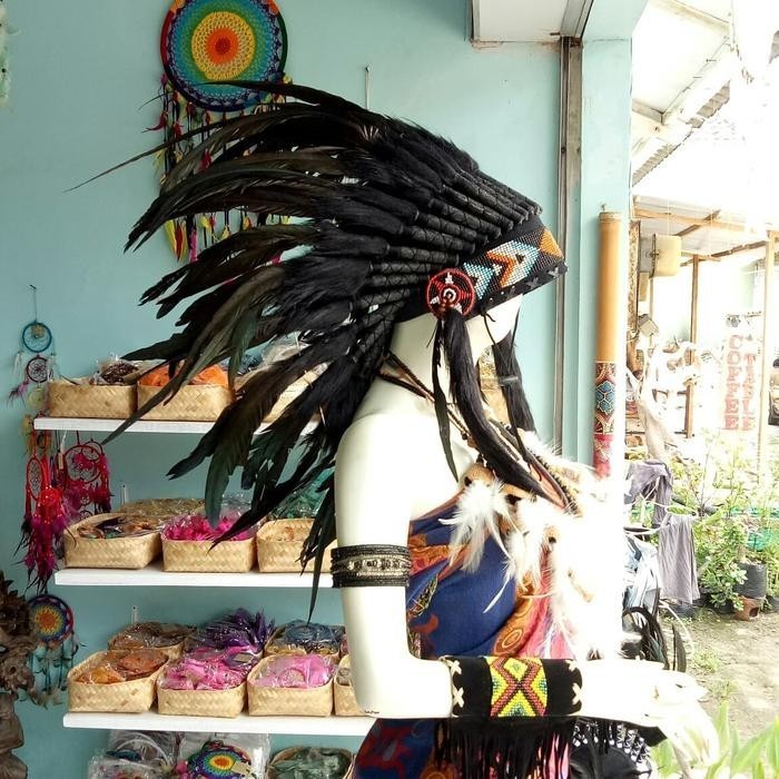 Carnival Party Costume Hat Warbonnet Feather Indian Headdress Full Black Small