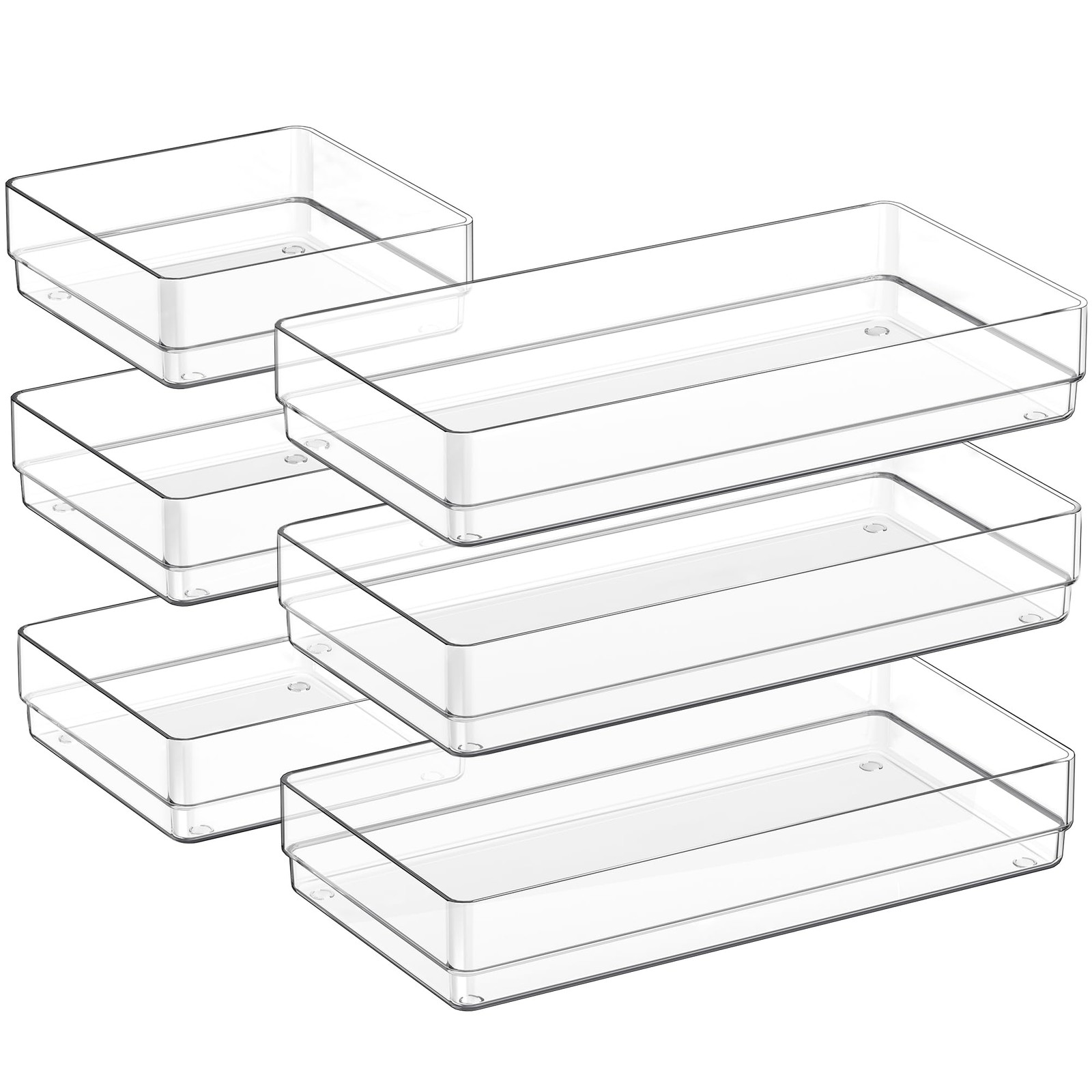 6 PCS Clear Plastic Drawer Organizers Set, Large Size Non-Slip Desk Drawer Or...