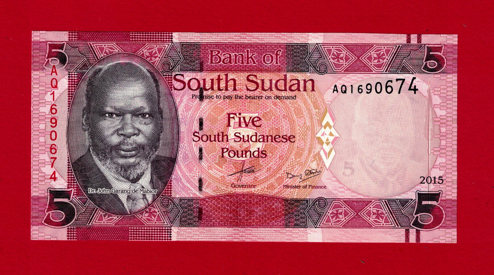 South Sudan 5 Pounds 2015 UNC NOTE (Pick-11a) Sign: K.K. Mayiek & D.D. Athorbei