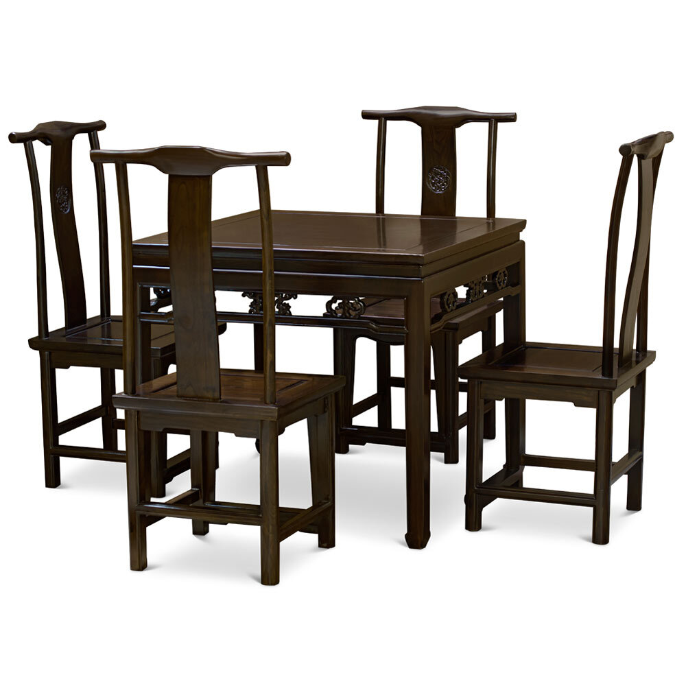 US Seller - Dark Espresso Elmwood Ba Xian Oriental Dining Set