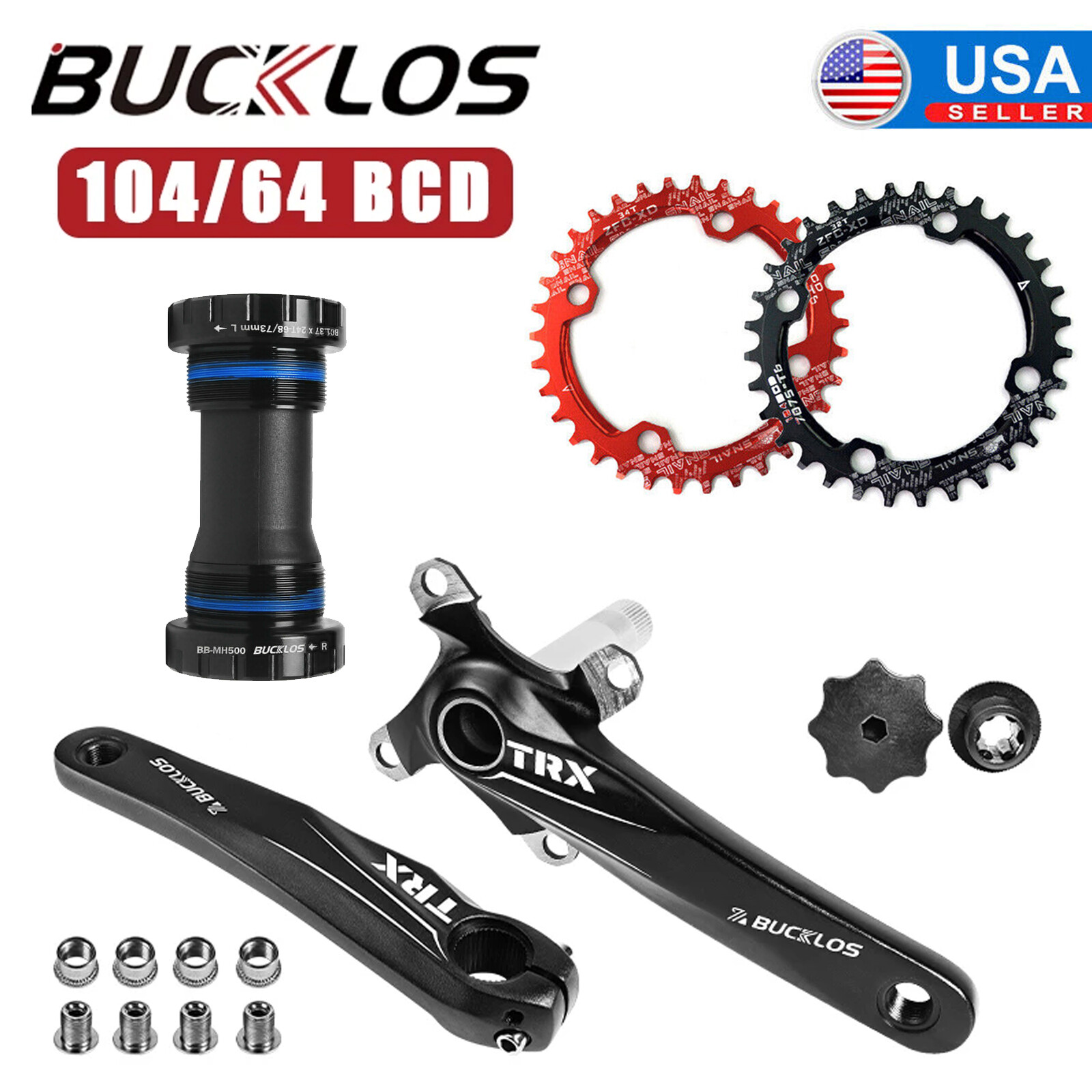 Mountain Bike Crankset 104BCD Crank 32-42t Chainring Narrow Wide BB For Shimano