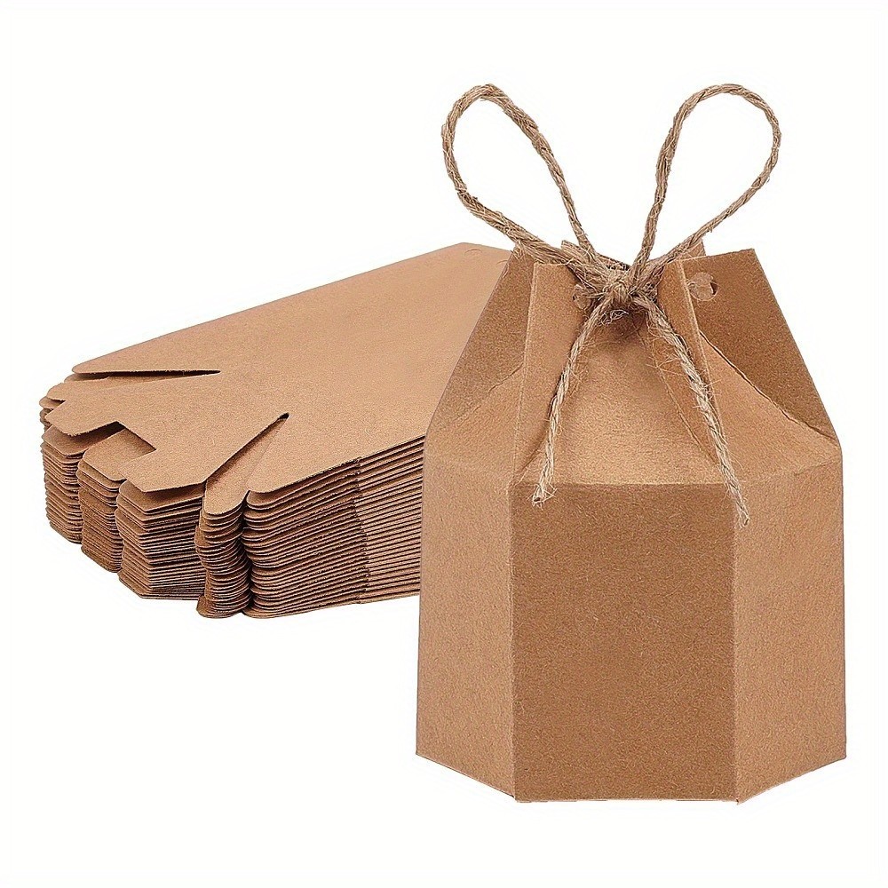 30sets Paper Jewelry box with Hemp Rope Hexagon Camel Finished Product: 7x4x9cm