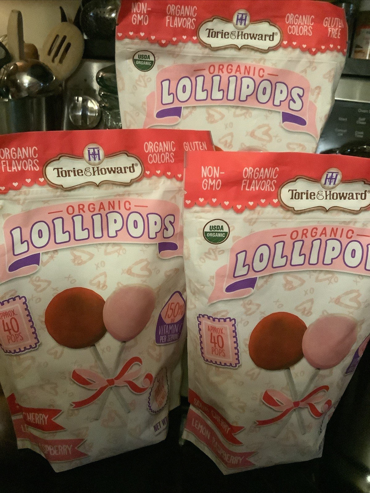 3 Bags Torie and Howard Organic Lollipops 2 Flavors 8.7oz New Sealed Exp. 11/27