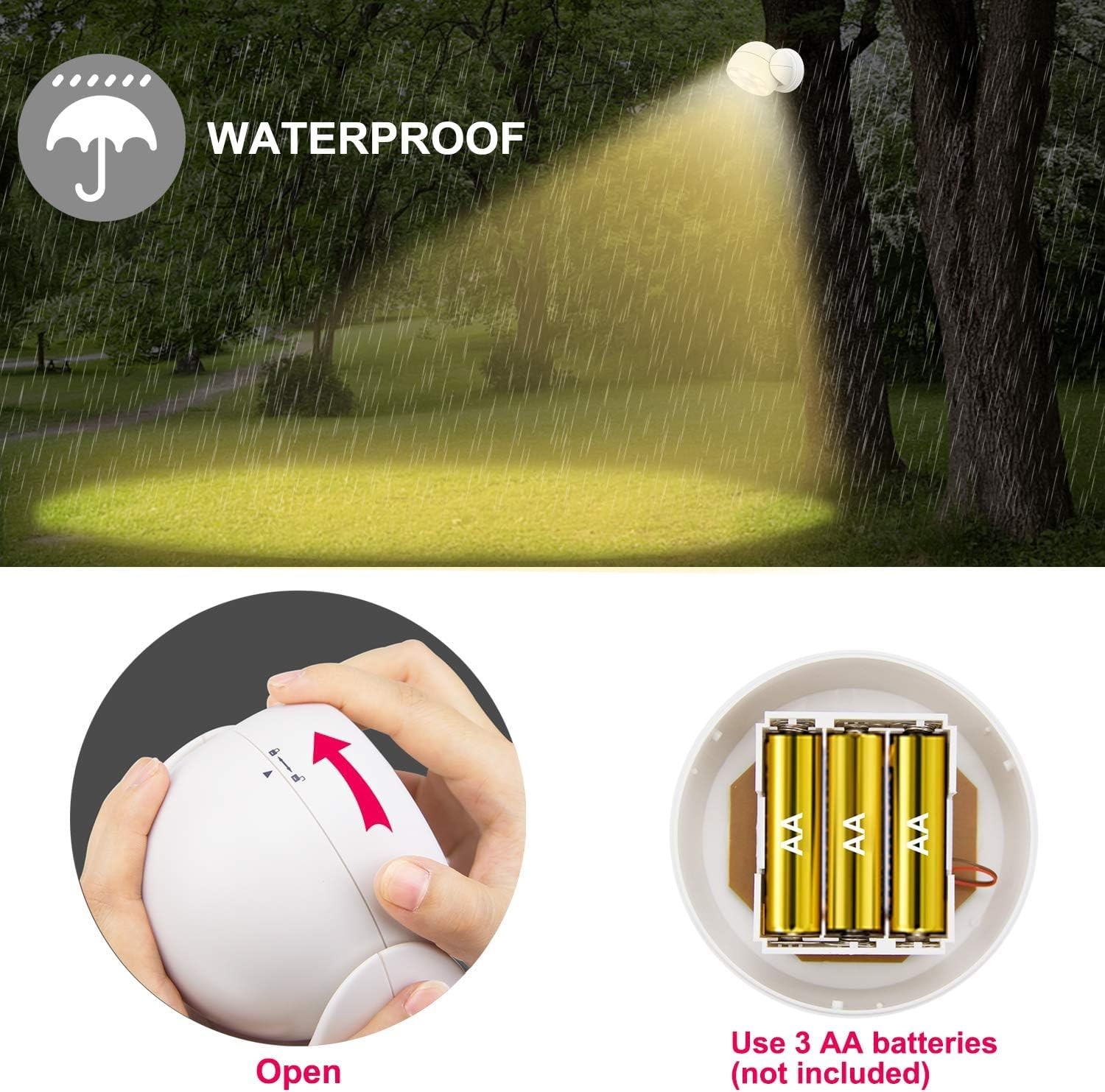 Battery Operated Motion Sensor Spotlight, Wireless LED Flood Light Indoor Out...