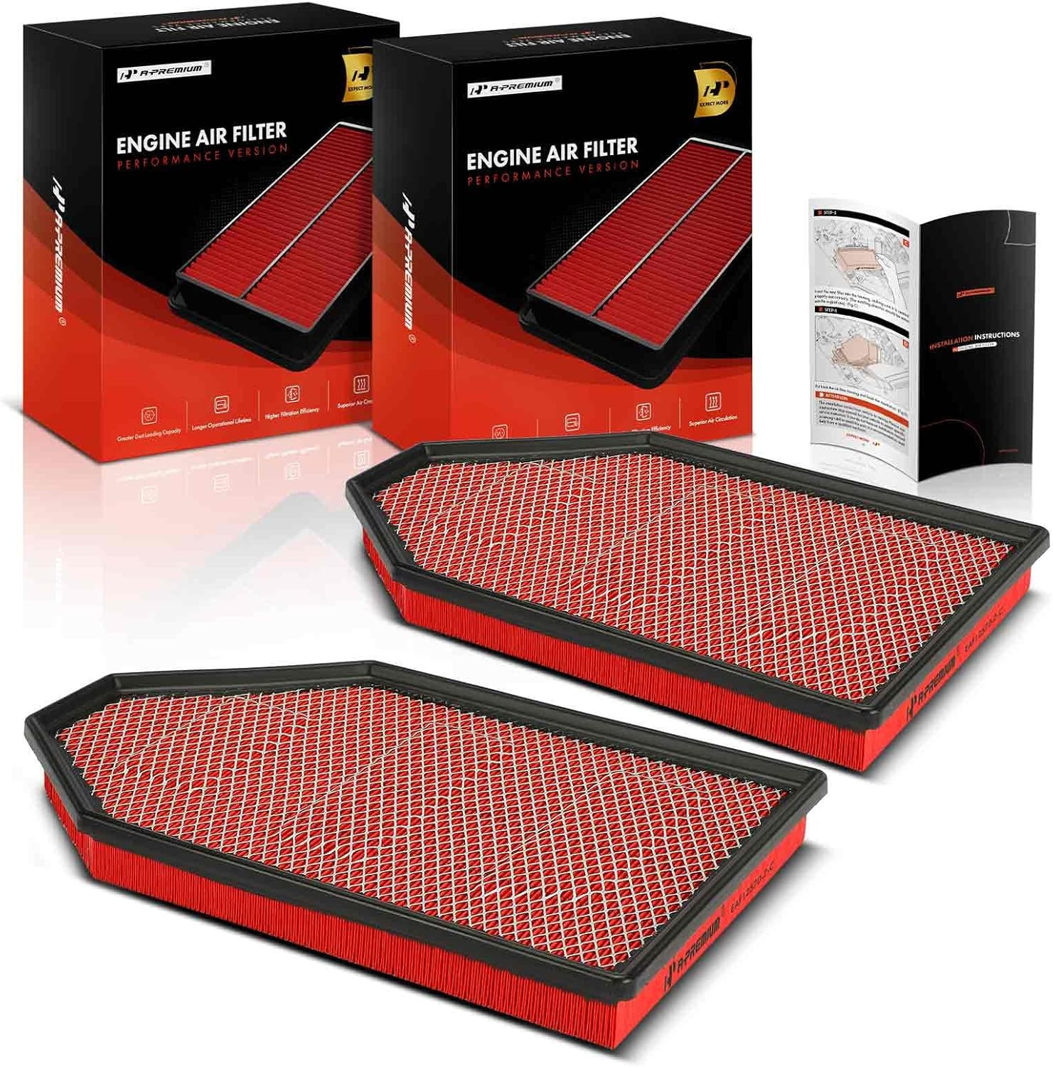2-PC Pre-Oiled Engine Air Filter Compatible with Dodge Charger, Challenger & Chr