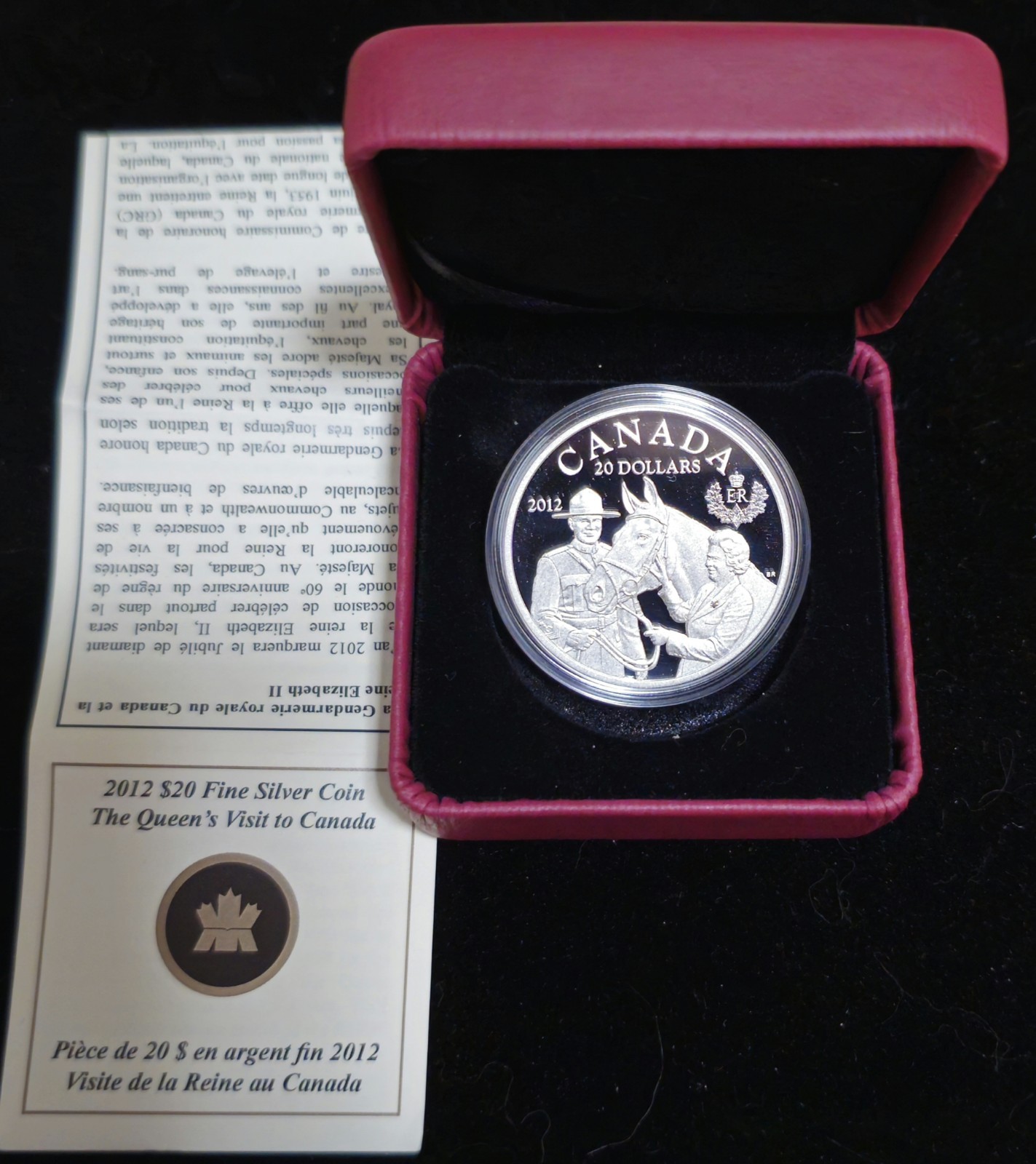 2012 Canada $20 Dollar Queen's Visit to Canada Proof Fine  1oz .999 Silver Coin