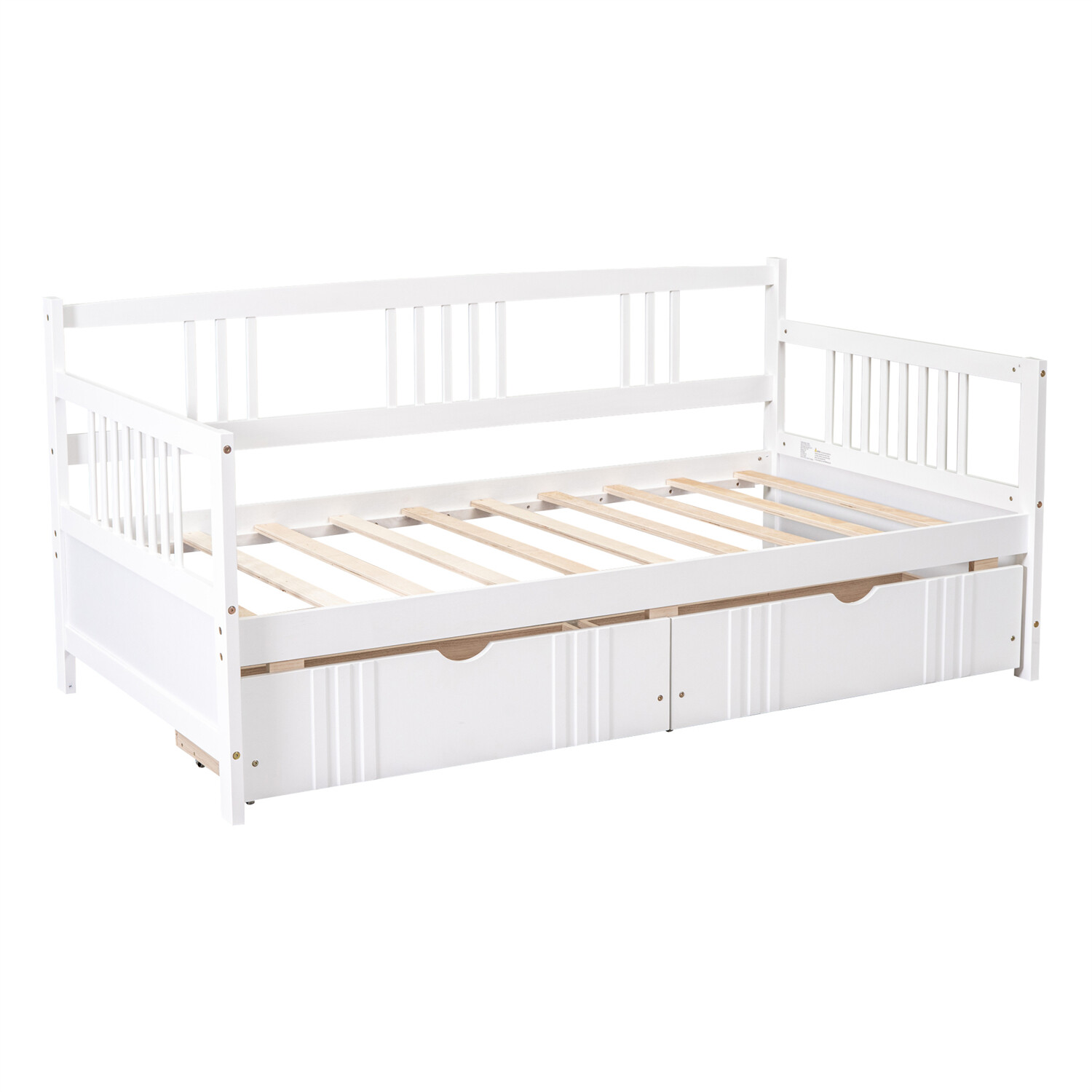 Twin Size Daybed Wooden Bed Frame Sofa Bed with 2 Drawers White/Espresso US