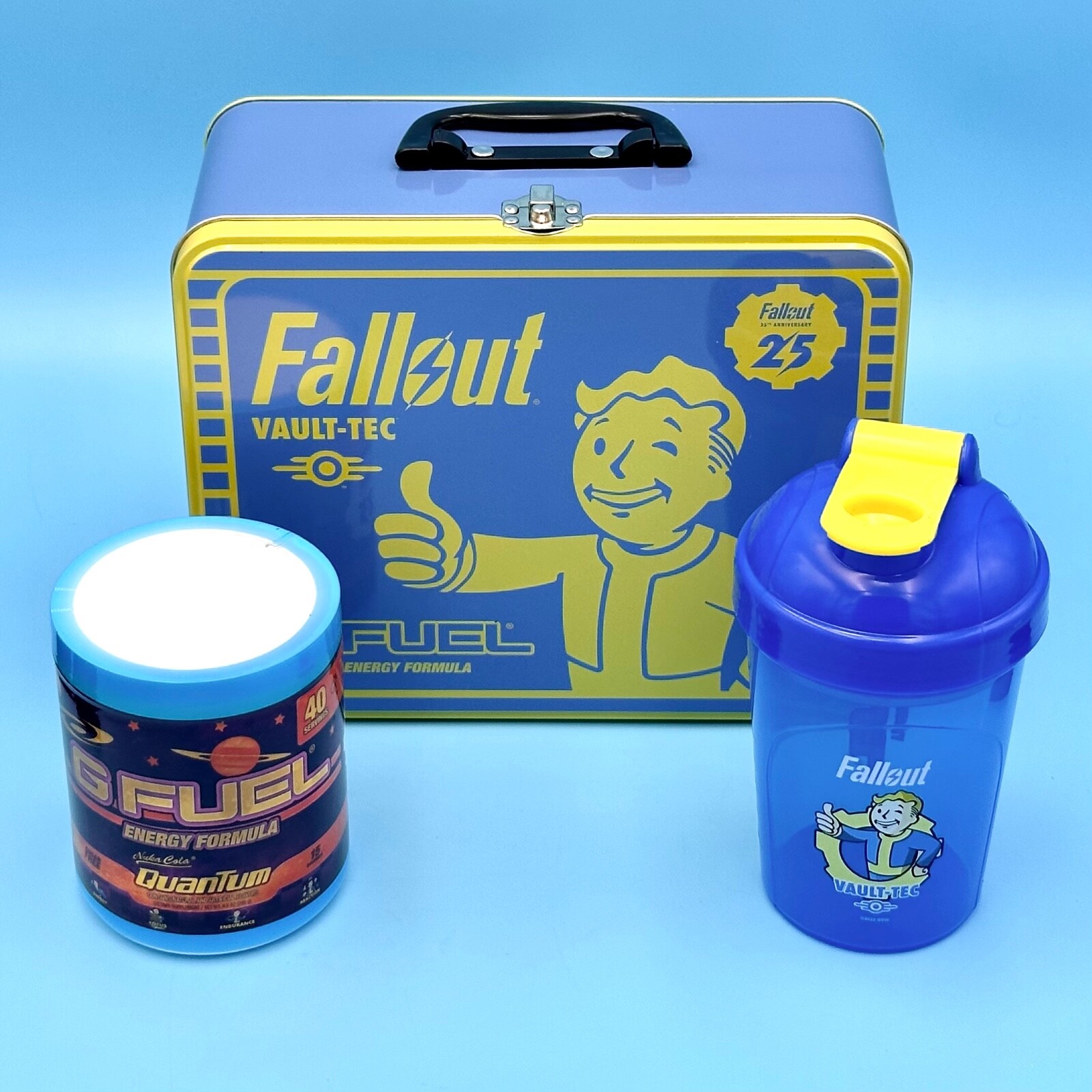 G Fuel Fallout Nuka Cola Quantum Metal Collector's Lunch Box w/ Glow Shaker Cup