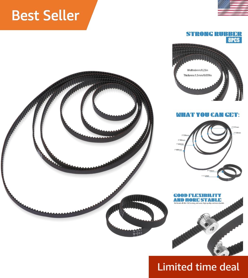 Precision-engineered GT2 Timing Belts Set – 8 Sizes for 3D Printing Excellence