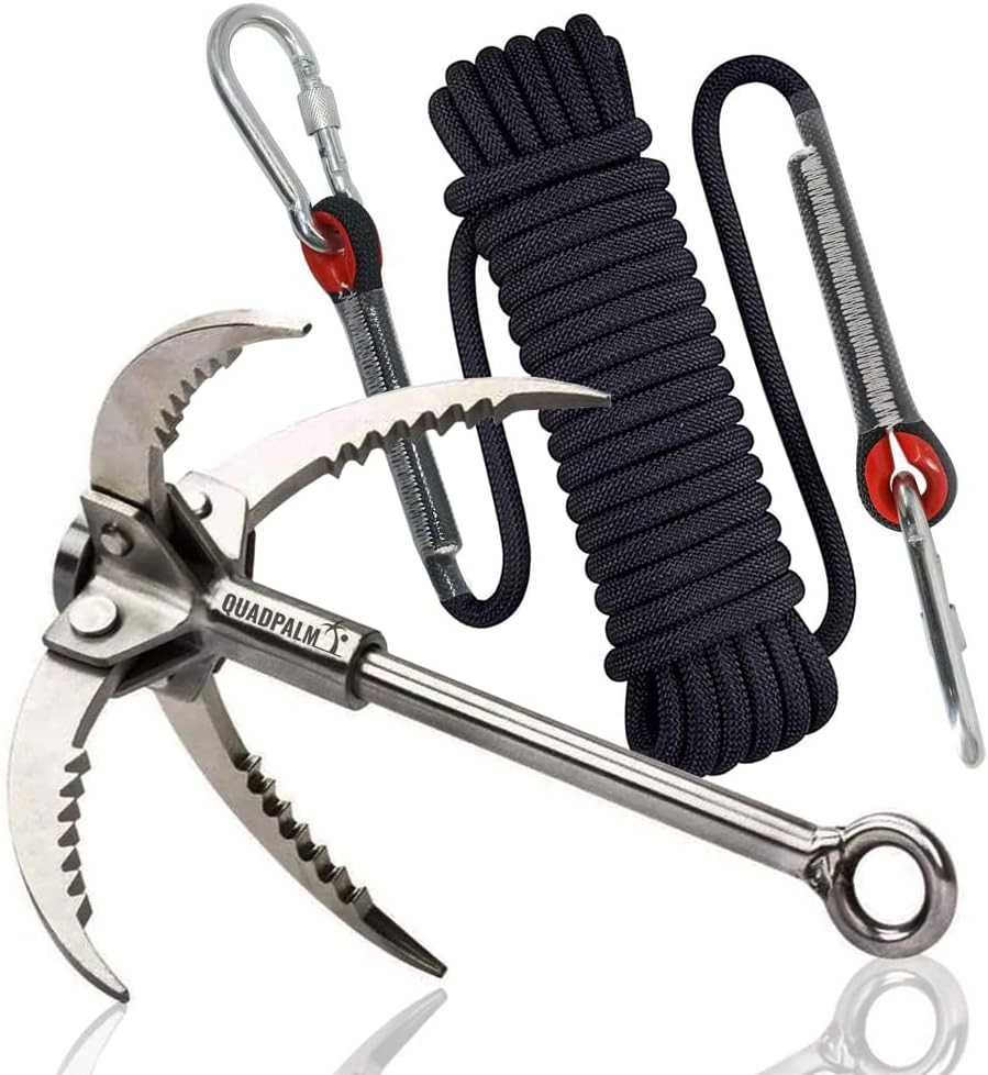 QUADPALM Grappling Hook with 10m Rope – Multifunctional Grapple Hook - 2 Locking