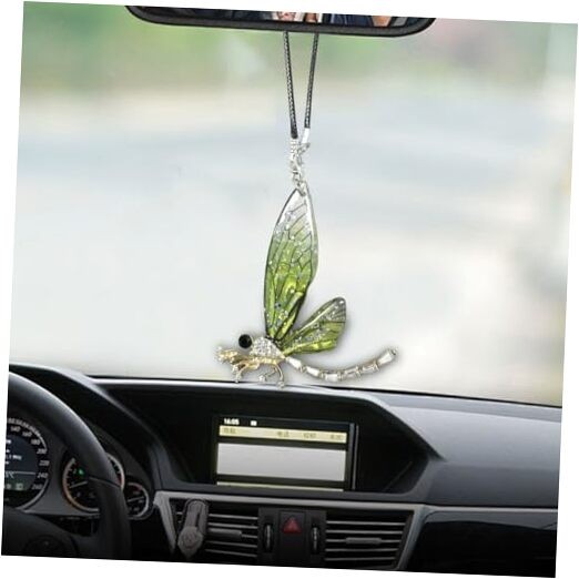 Dragonfly Car Pendant, Bling Crystal Diamond Suncatcher, Transparent Wing Green