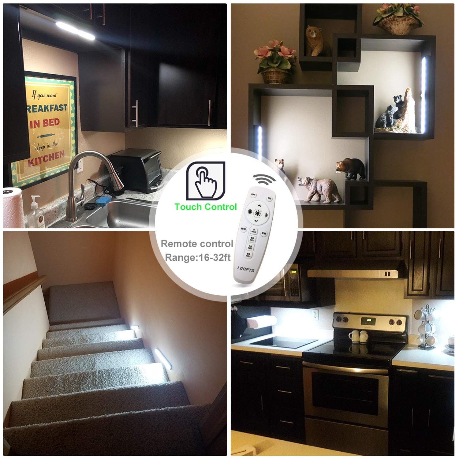 Under Cabinet Lights Wireless with Remote Control Dimmable Battery Operated LED