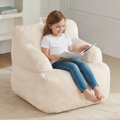 Bean Bag Chair for Kids with Armrests, Comfy Kids 25"D x 28"W x 21.6"H Beige