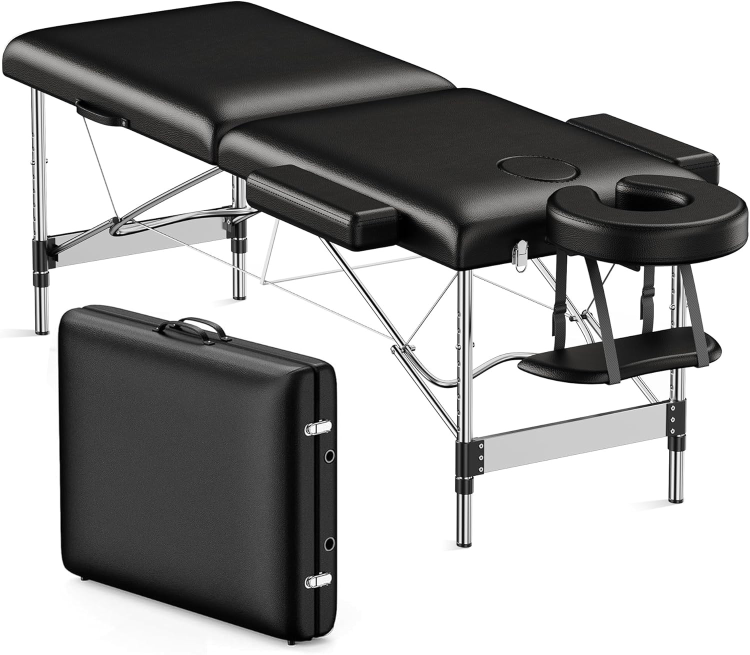 Massage Table Portable, 2-Fold Lash Bed with Side Pocket, Adjustable Height, Stu