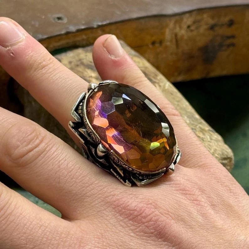 Men 925 Silver Large Zultanite Ottoman Style Large Ring
