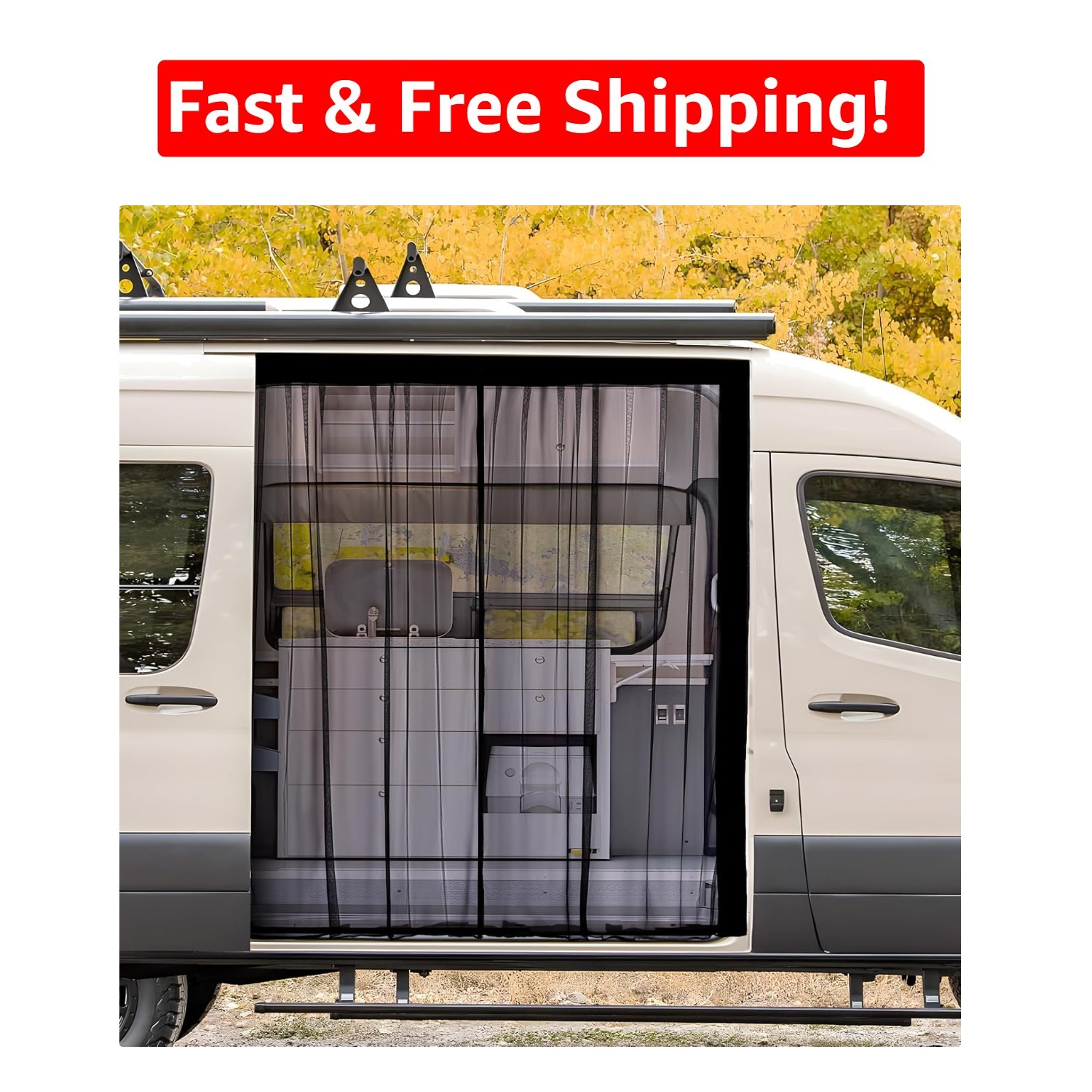 Elegant Magnetic Fly Screen for Mercedes Sprinter, 83''H x 59''W - Easy Install
