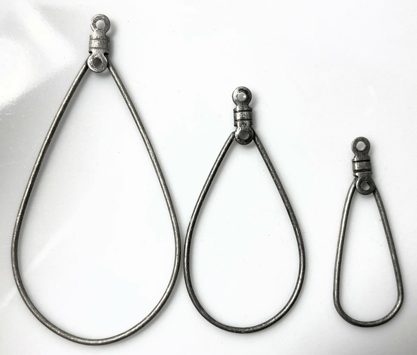44 Silver, Oxidated Silver Plated Brass Teardrop Hoop Earwire Mix of 3 Sizes *
