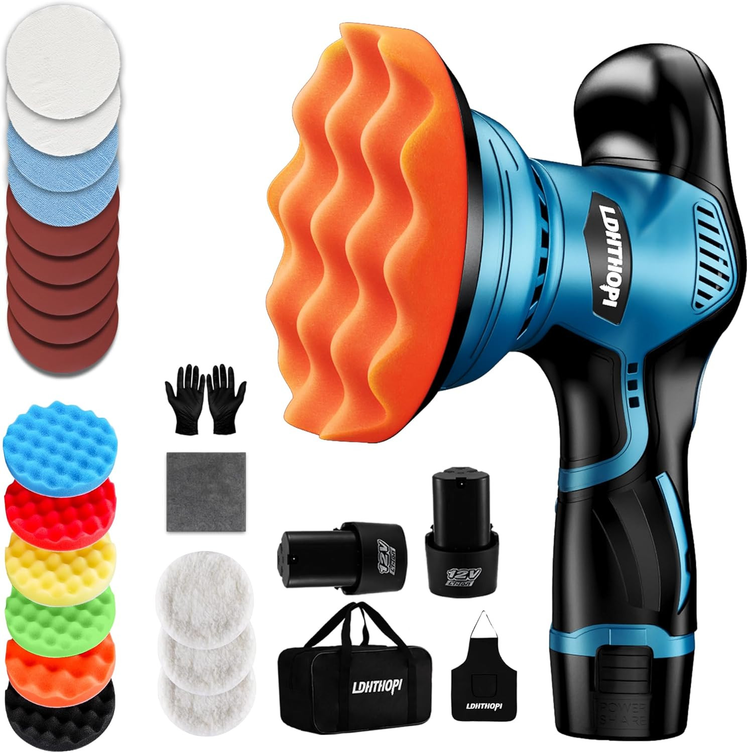 12V Cordless DA Polisher 2600-6000OPM 8-Speed w/2 Batteries for Car Boat Floor
