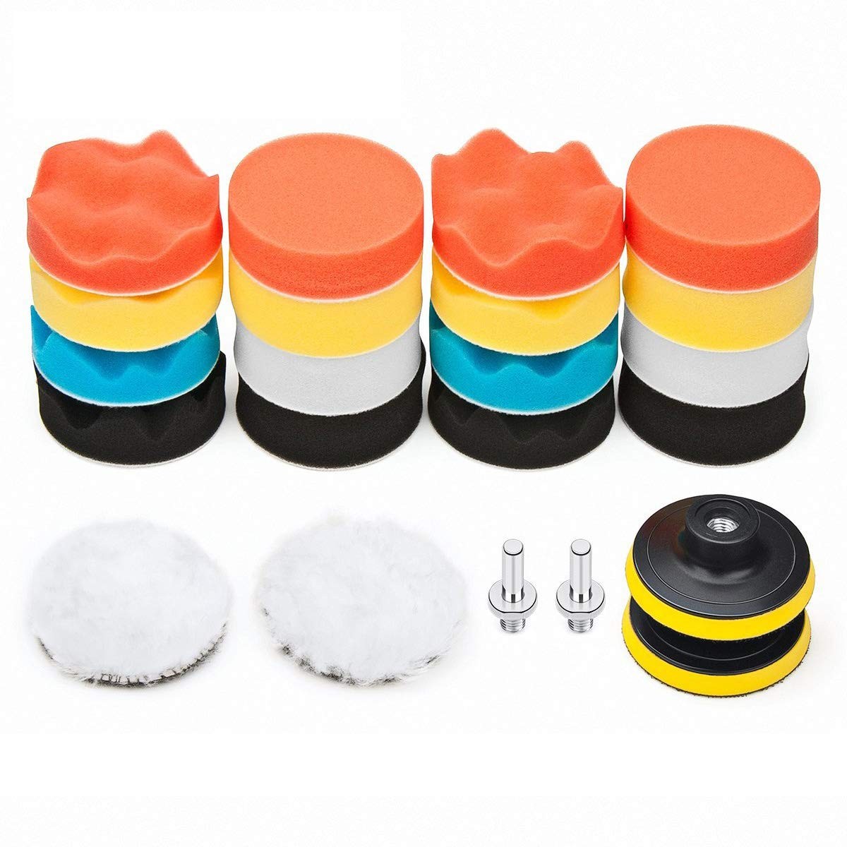 22 PCS 3 Inch Car Foam Drill Buffing Polishing Pad Kit Attach Compound Wax