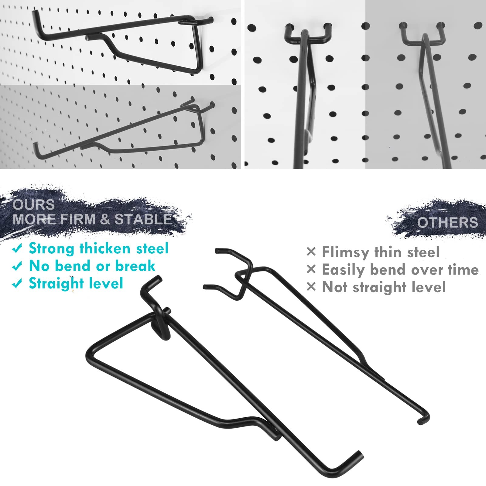 Pegboard Shelf Hooks, 8PACK Metal Utility Hook Set, 1/4 inch Peg Board Organi...