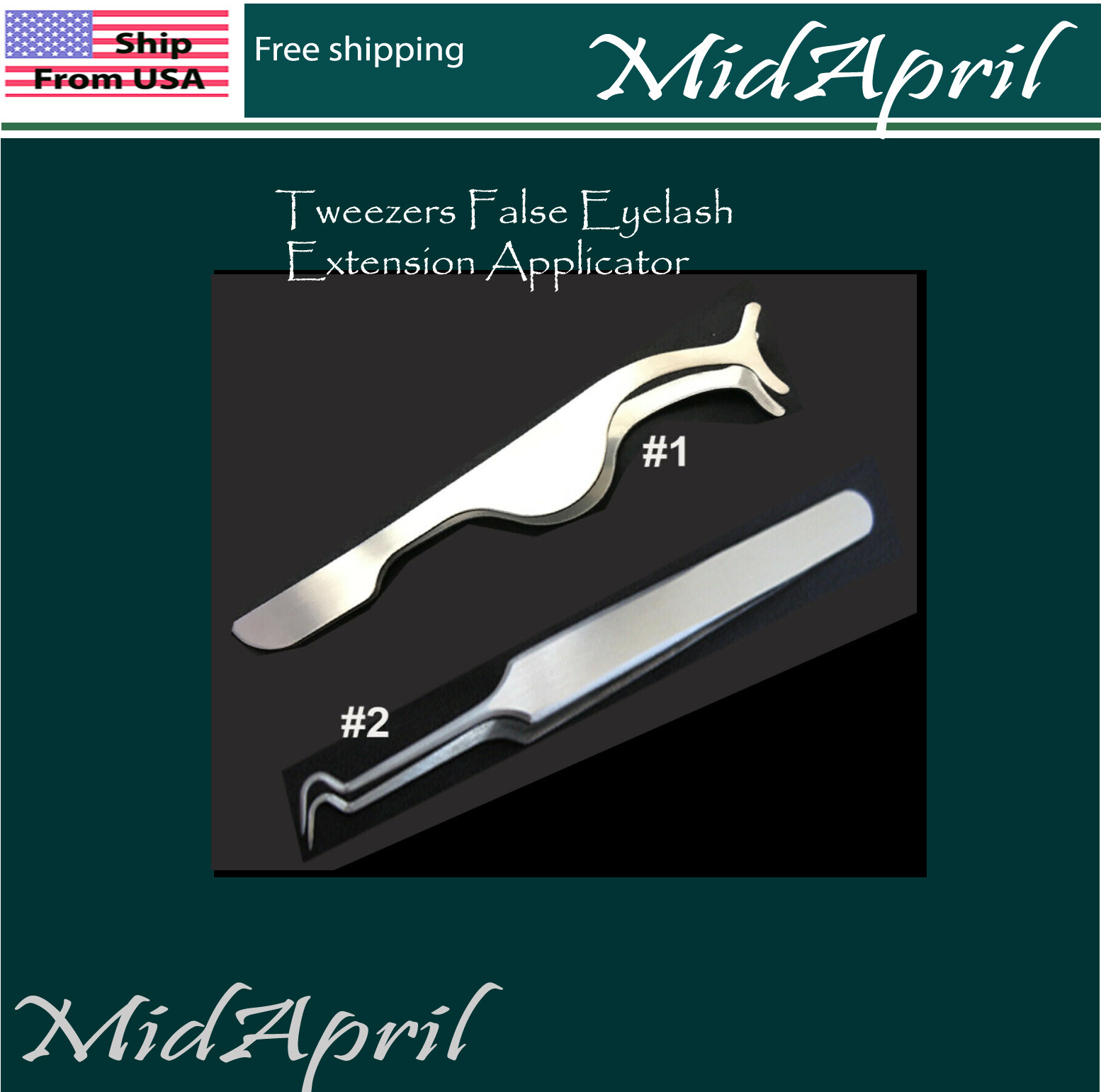 2 pieces Tweezers False Eyelash Extension Applicator Fish Tail Clip  tool
