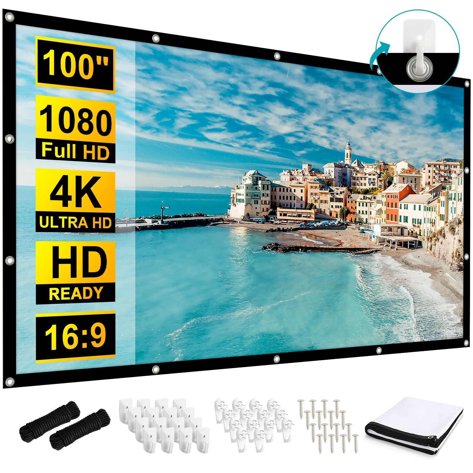 Frocopo 100 inch Projection Screens, Double Sided Washable Outdoor Projection...