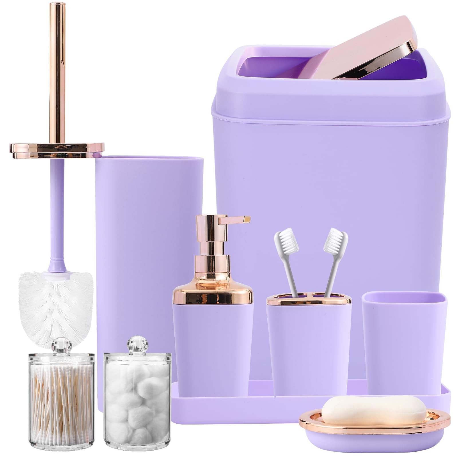 9-Piece Bathroom Accessories Set, Purple Bathroom Accessories Sets Complete w...