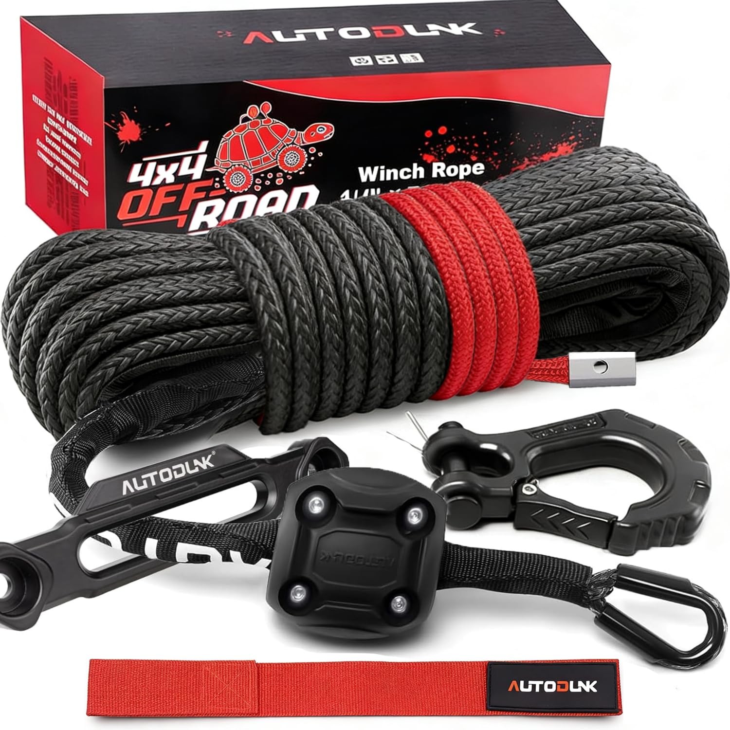 Synthetic Winch Rope 1/4" x 50ft 10,000LBS with Fairlead, Hook & Stopper