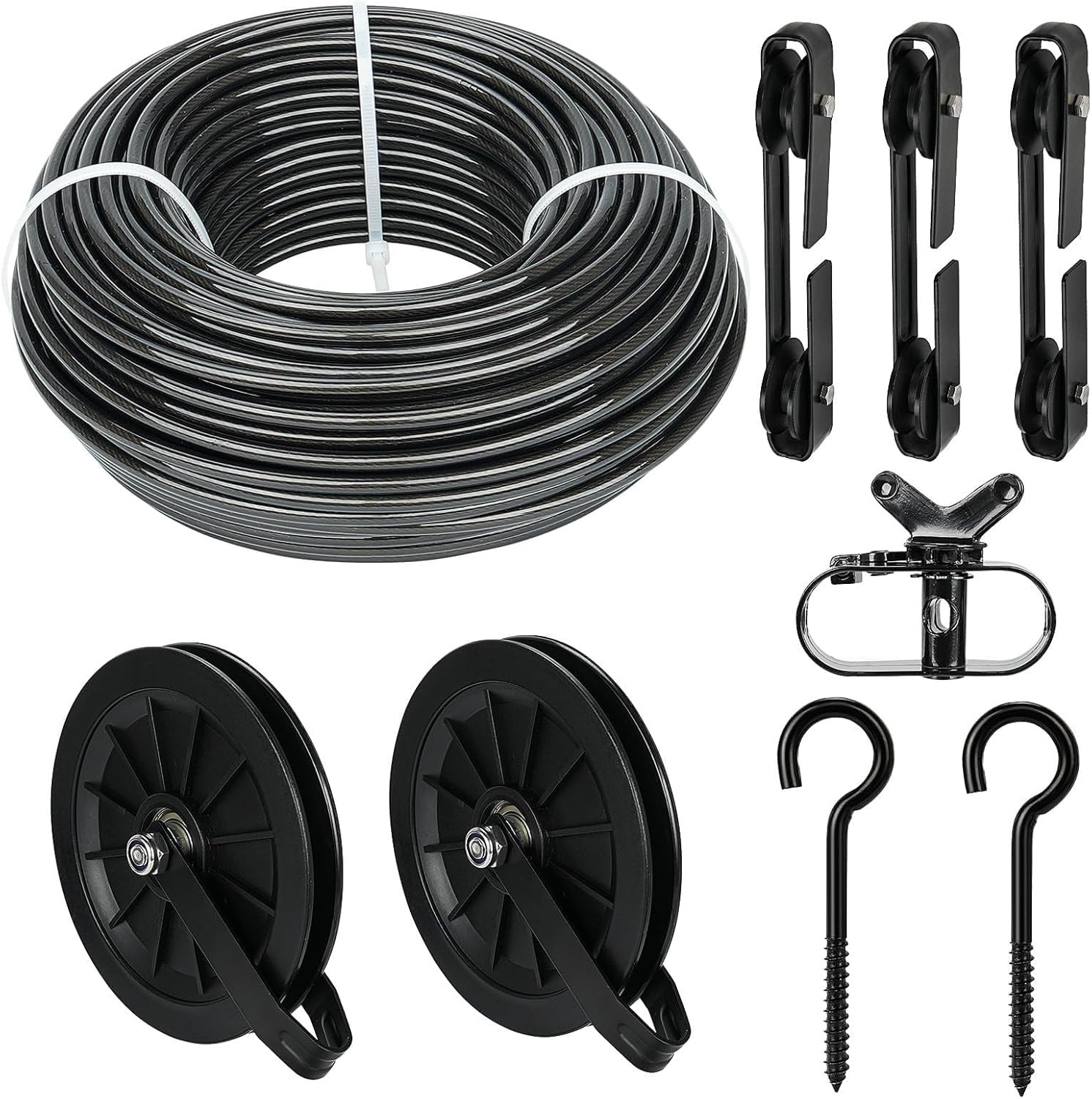 Heavy-Duty 150Ft Outdoor Clothesline Kit with Pulley and Metal Hooks