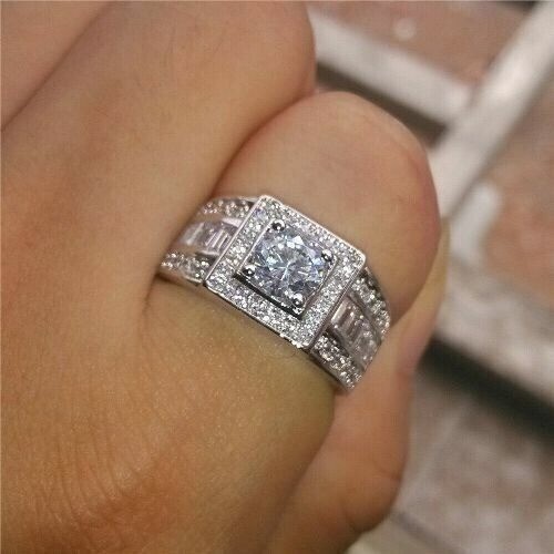 Diamond 2.10Ct Lab-Created Round Cut Men's Wedding Ring 925 Sterling Silver
