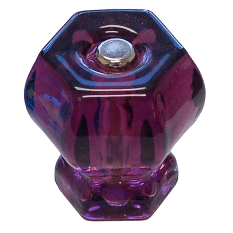 1-1/2" PURPLE AMETHYST Hexagonal Glass Knob Hexagon antique vintage old retro