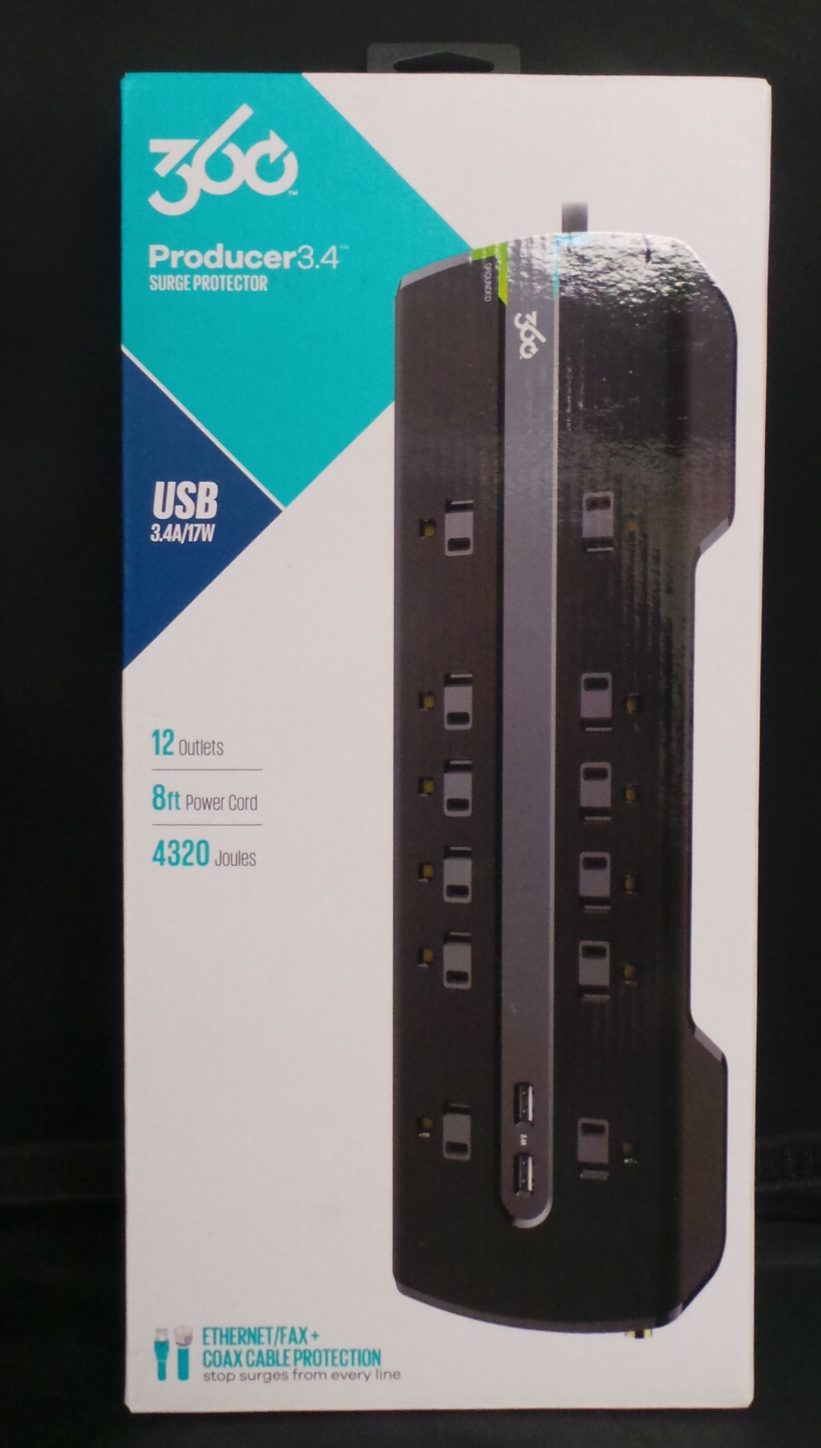 360 Producer 3.4 USB 12 Outlets - 8ft Cord - 4320 Joules - 360340 BRAND NEW