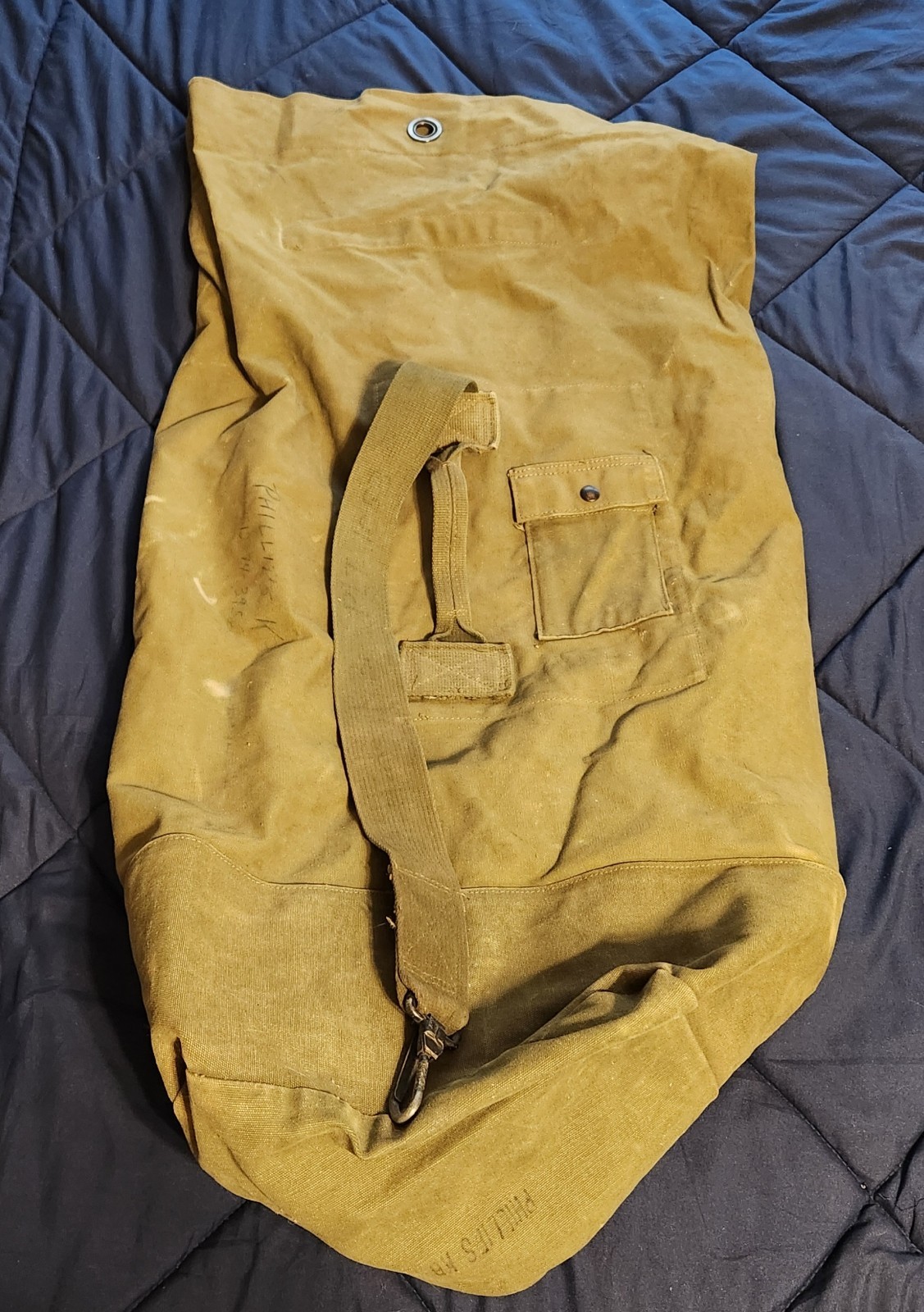 Vintage US Military Army OD Green Large Canvas Duffel Bag Rucksack BH