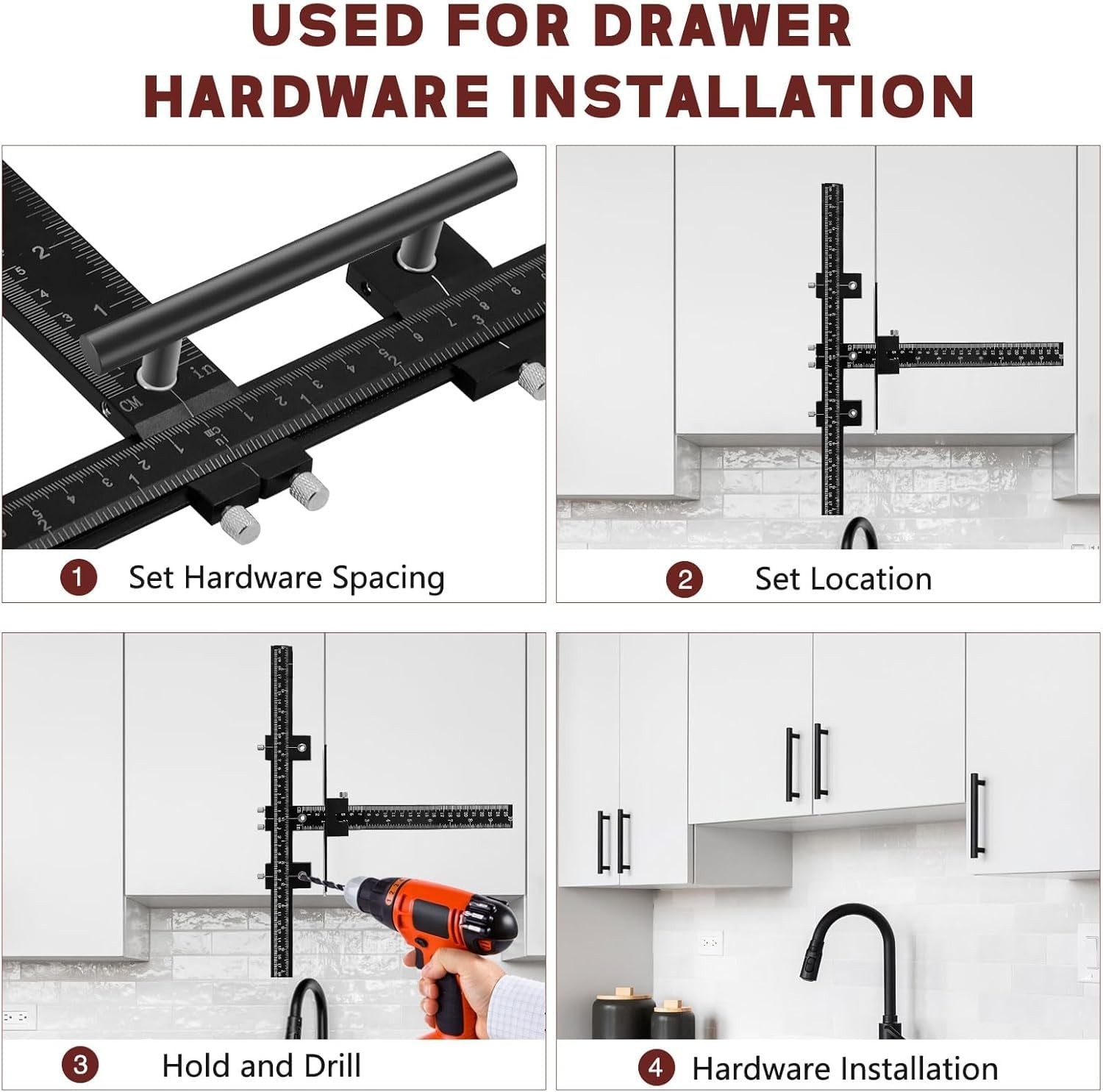 Cabinet Hardware Jig Tool - Aluminum Template for Fast, Accurate Handle Installa