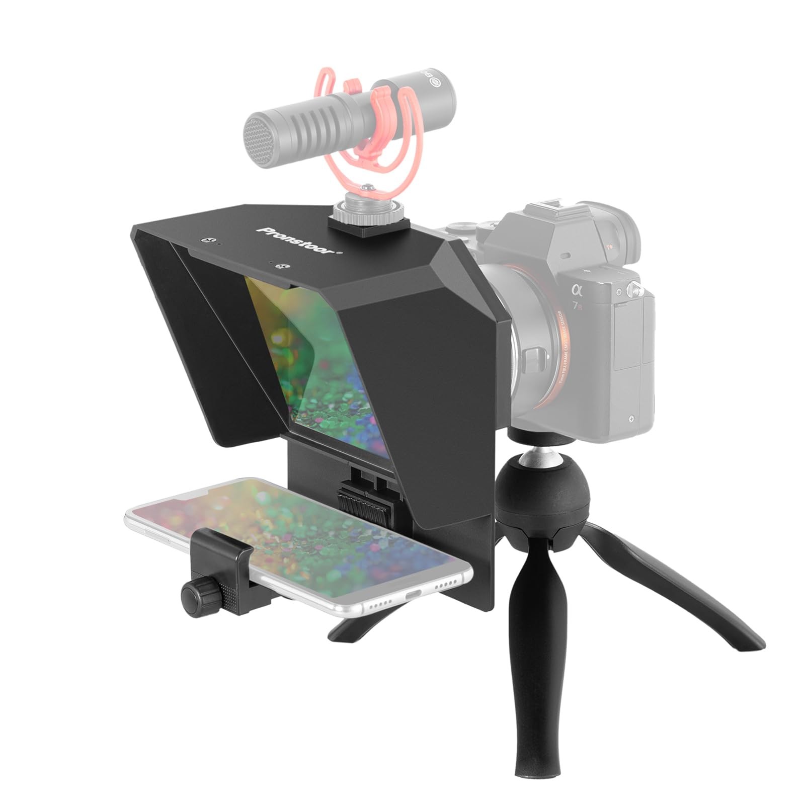 AMBITFUL Mini Teleprompter 7.5" with Desktop Tripod for Smartphone and DSLR