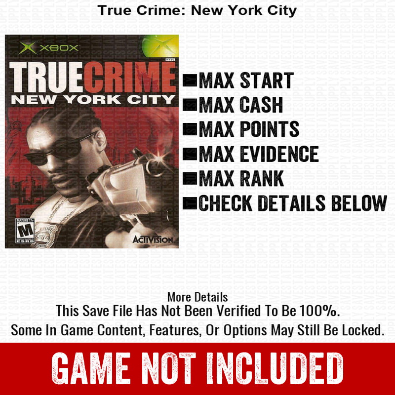 True Crime New York City 100% Unlocked All Items Xbox USB Save