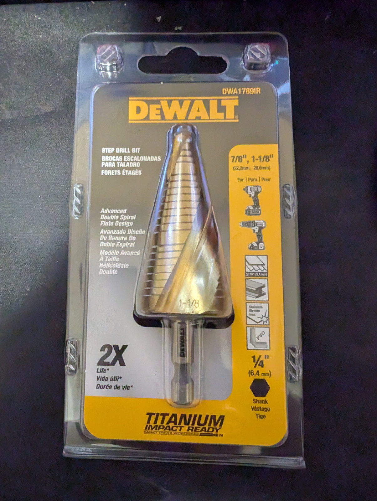 DEWALT Step Drill Bit Set, 7/8-Inch to 1-1/8-Inch (DWA1789IR)
