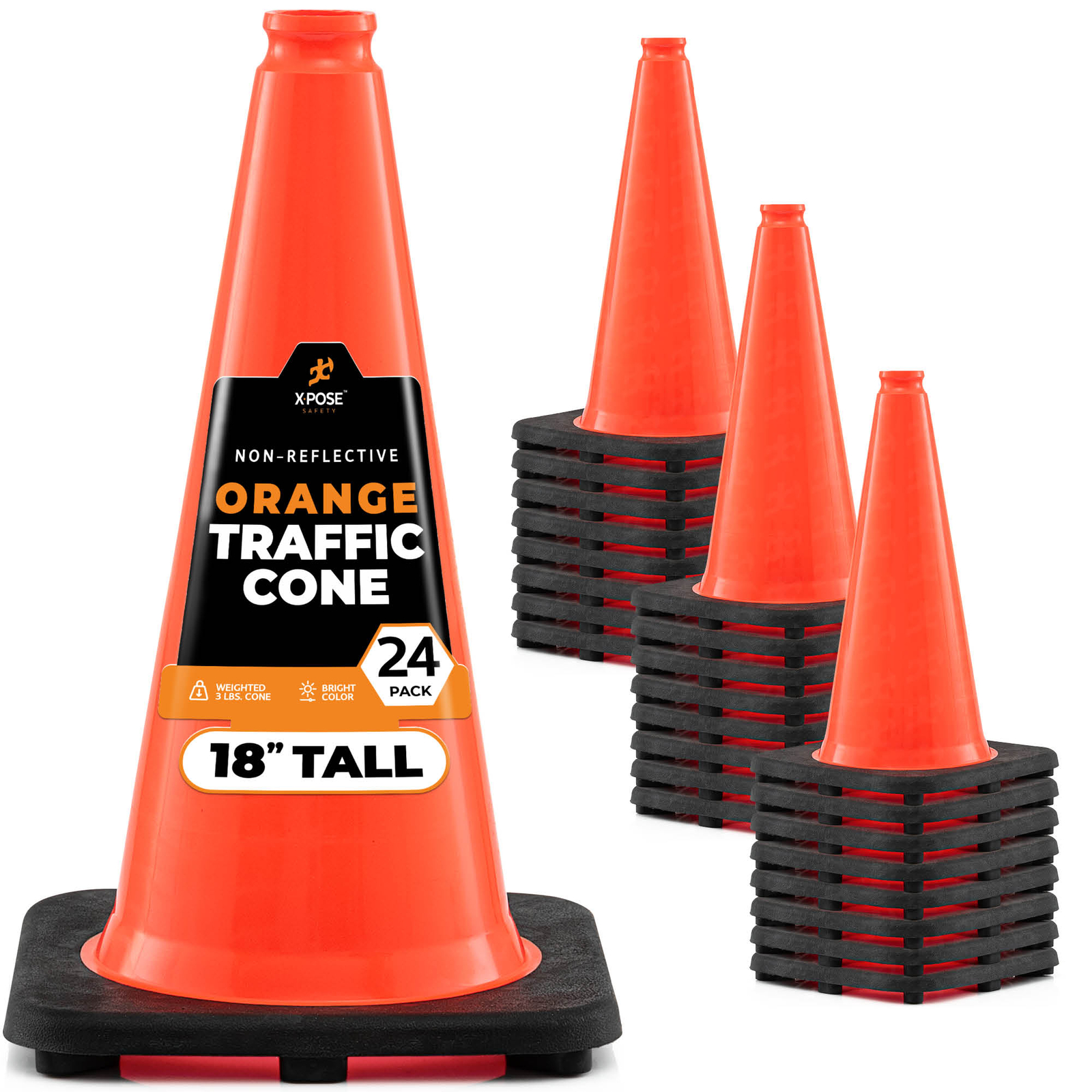 24 of Orange Traffic Cones 18 Inch , Multipurpose PVC Plastic Safety Cone
