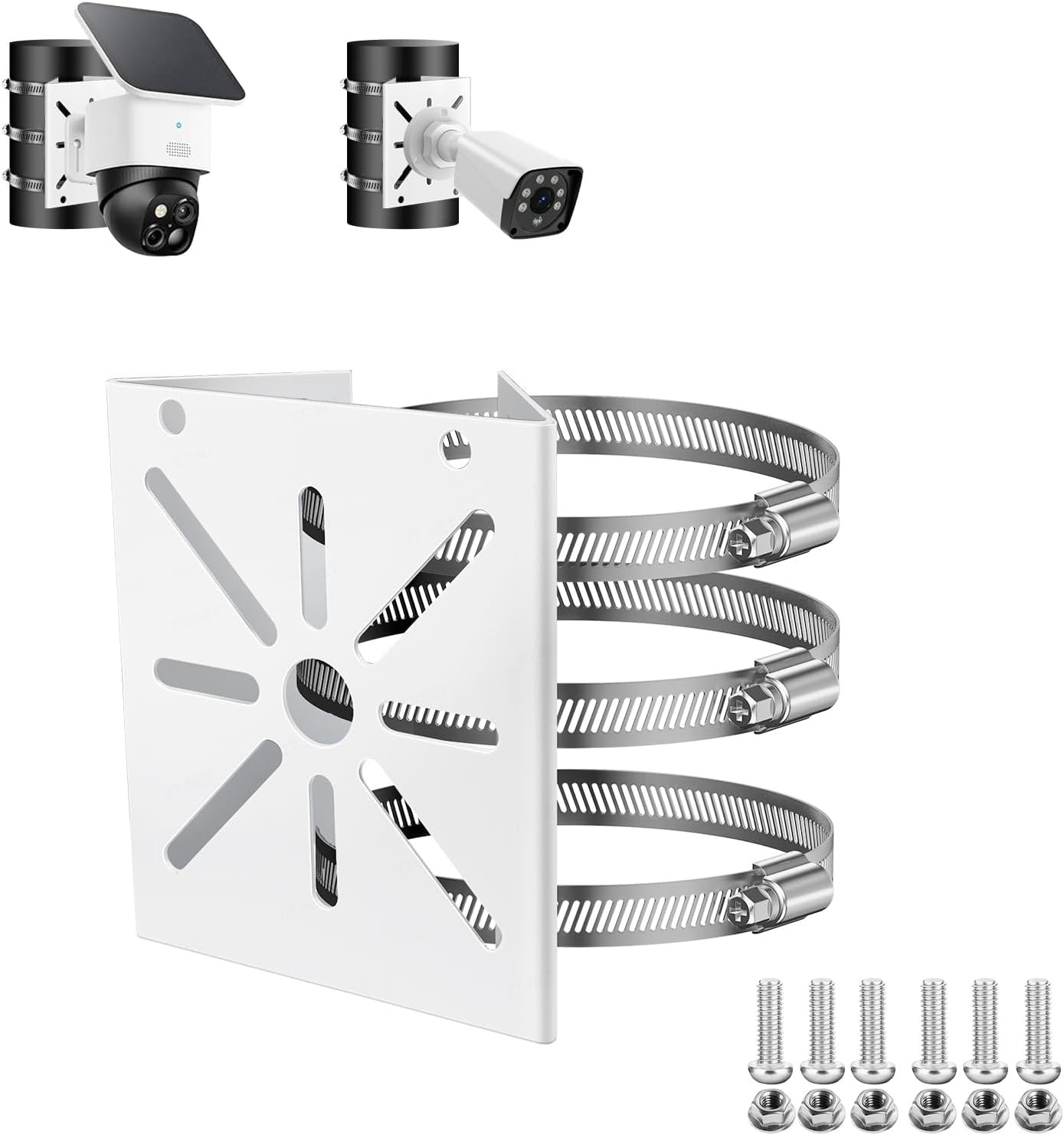 Universal Pole Mount Bracket for CCTV PTZ Cameras Solar Panel 3 Loops Metal