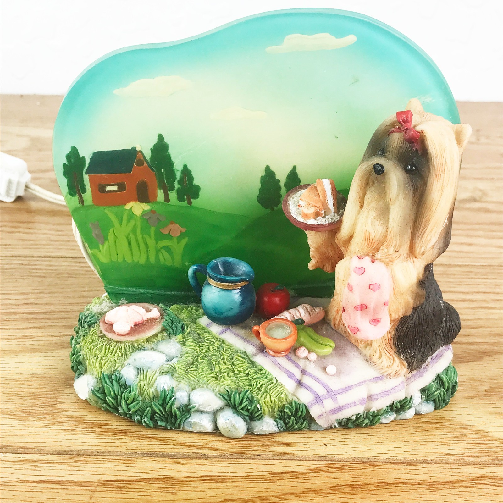 Yorkie Dog Picnic NIGHT LIGHT Hand‑Painted Resin Figurine with Countryside