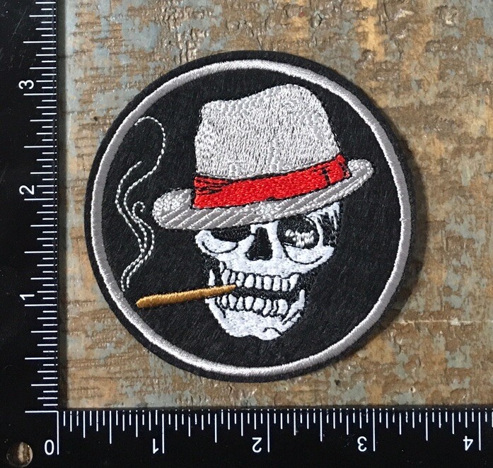 SKULL Smoking Blunt Fedora Hat Skeleton Face Cigar Embroidered Iron-On Patch