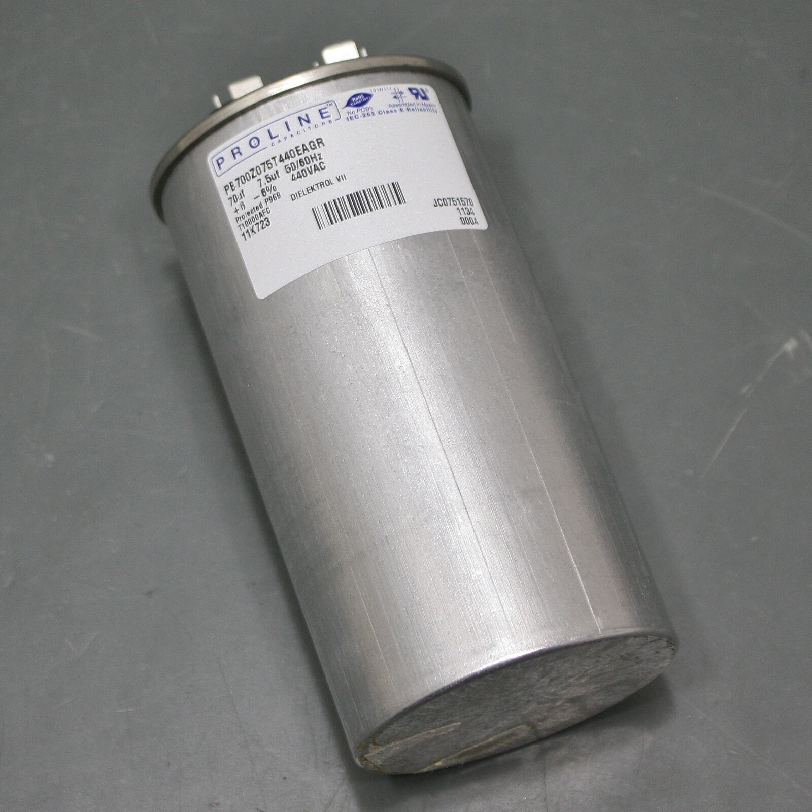 Proline Motor Dual Run Capacitor, 70 uf + 7.5 mfd, 440 VAC, 2-1/2" Diameter
