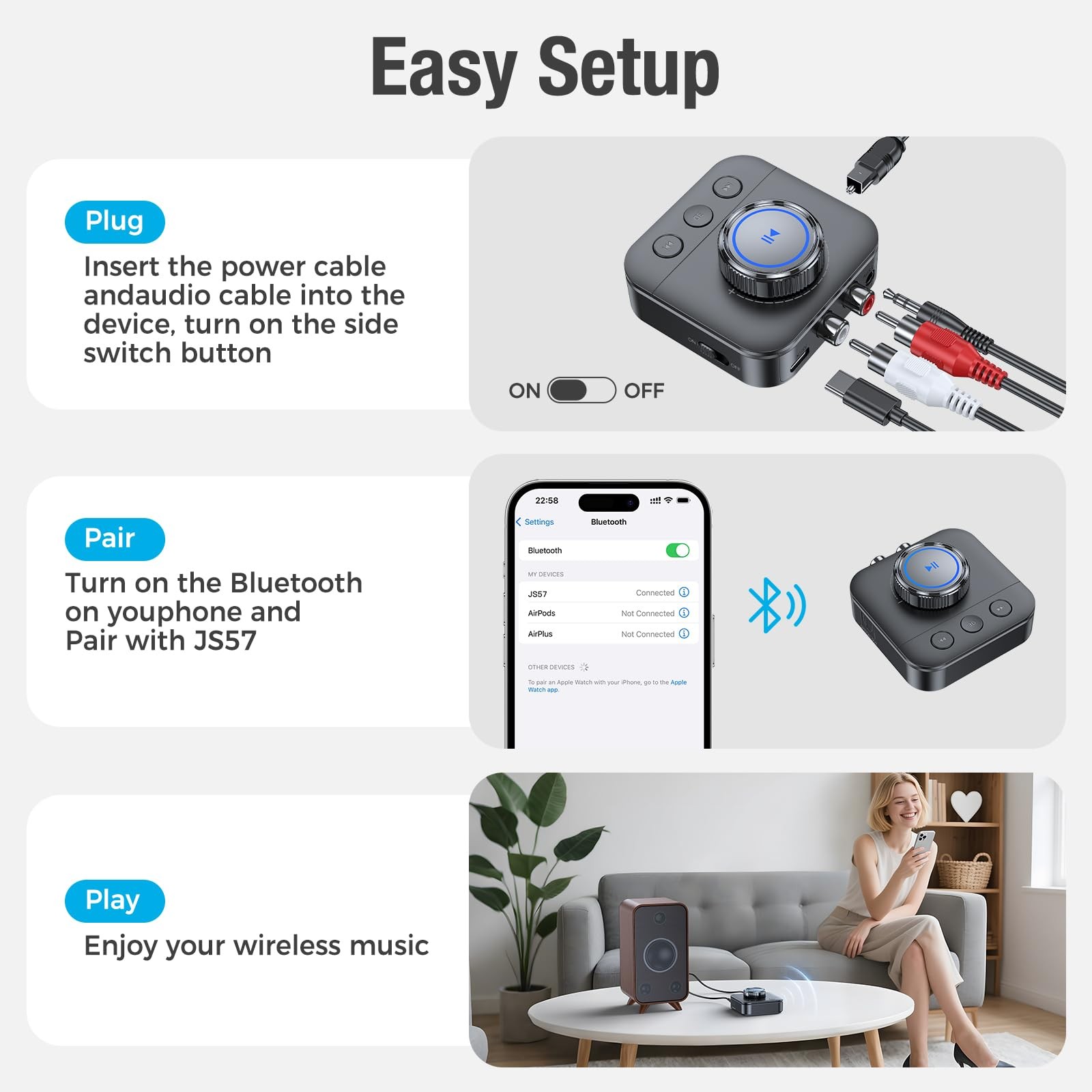 Bluetooth 5.3 Receiver for Home Stereo, RCA Bluetooth Adapter for 3D Surround...