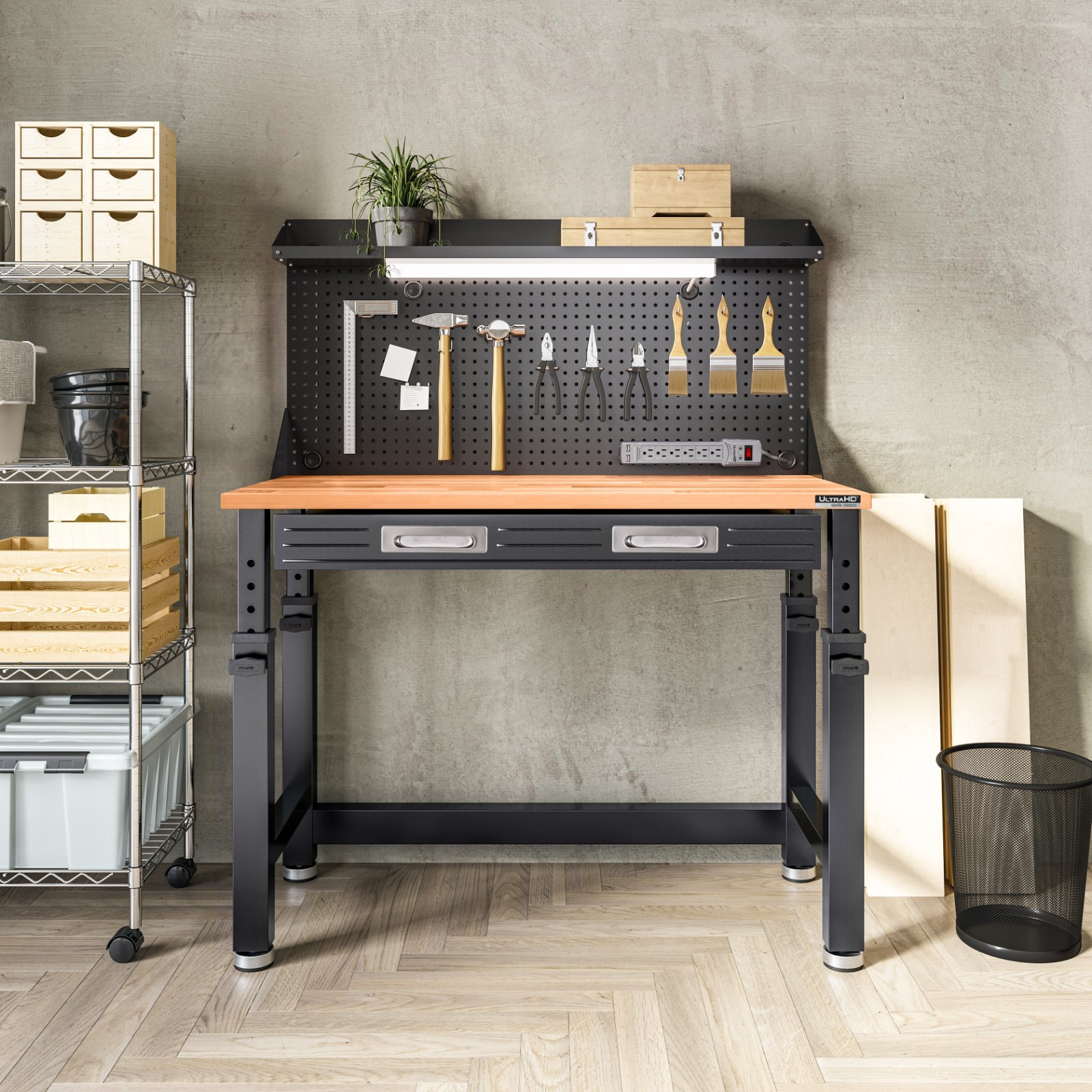 Seville Classics UltraHD® Height Adjustable Lighted Work Center, 45" W x 22" D