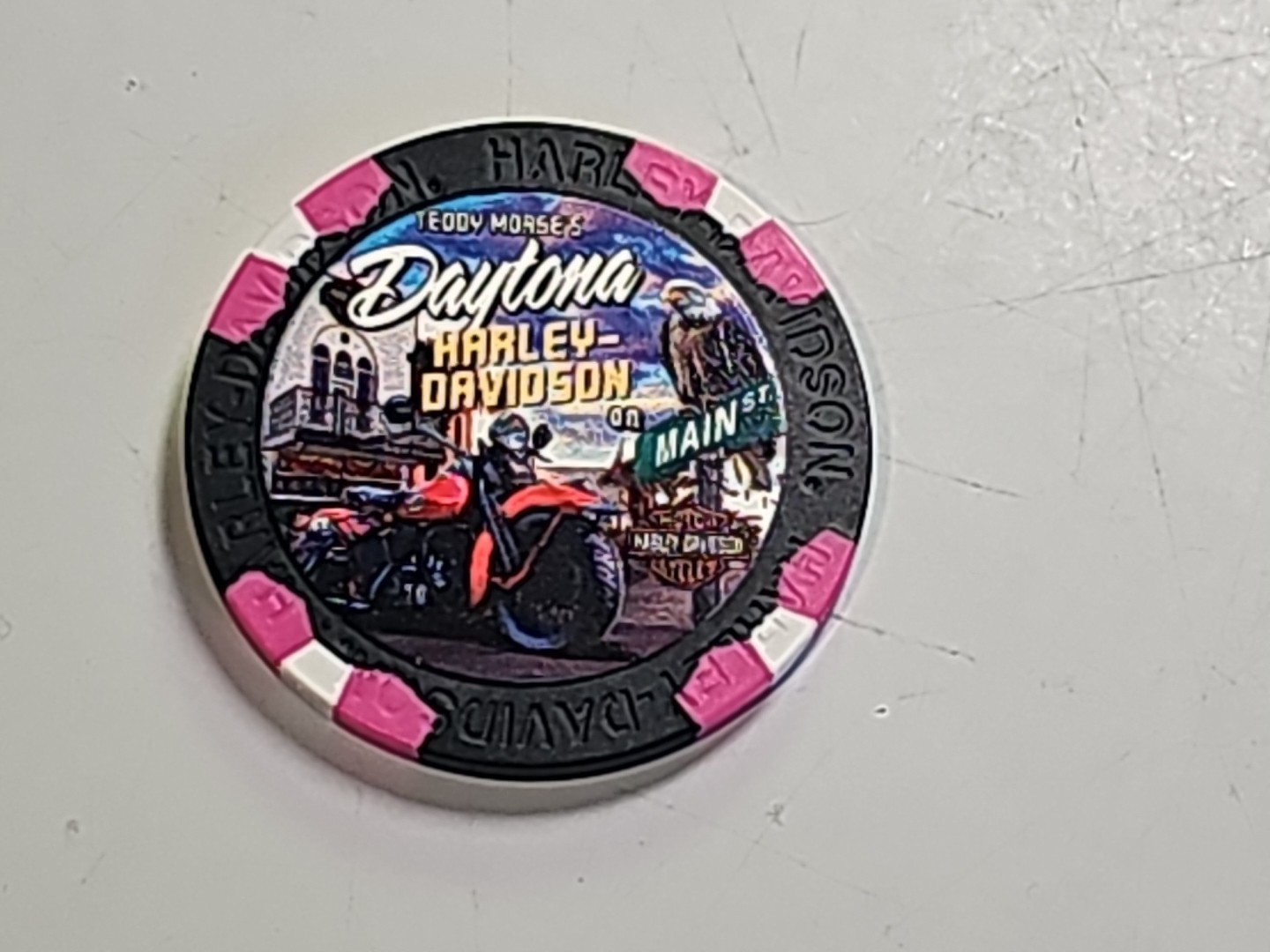 Daytona Harley Davidson Poker Chip - Teddy Morse - Daytona FL Black Pink White